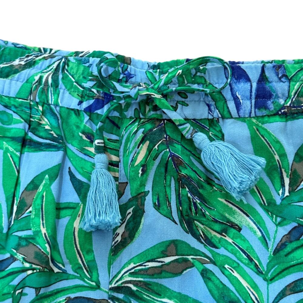 J. Jill Pull-On Shorts Small Blue Green Tropical Leaf Print Pockets Rayon Tassel - Picture 6 of 10
